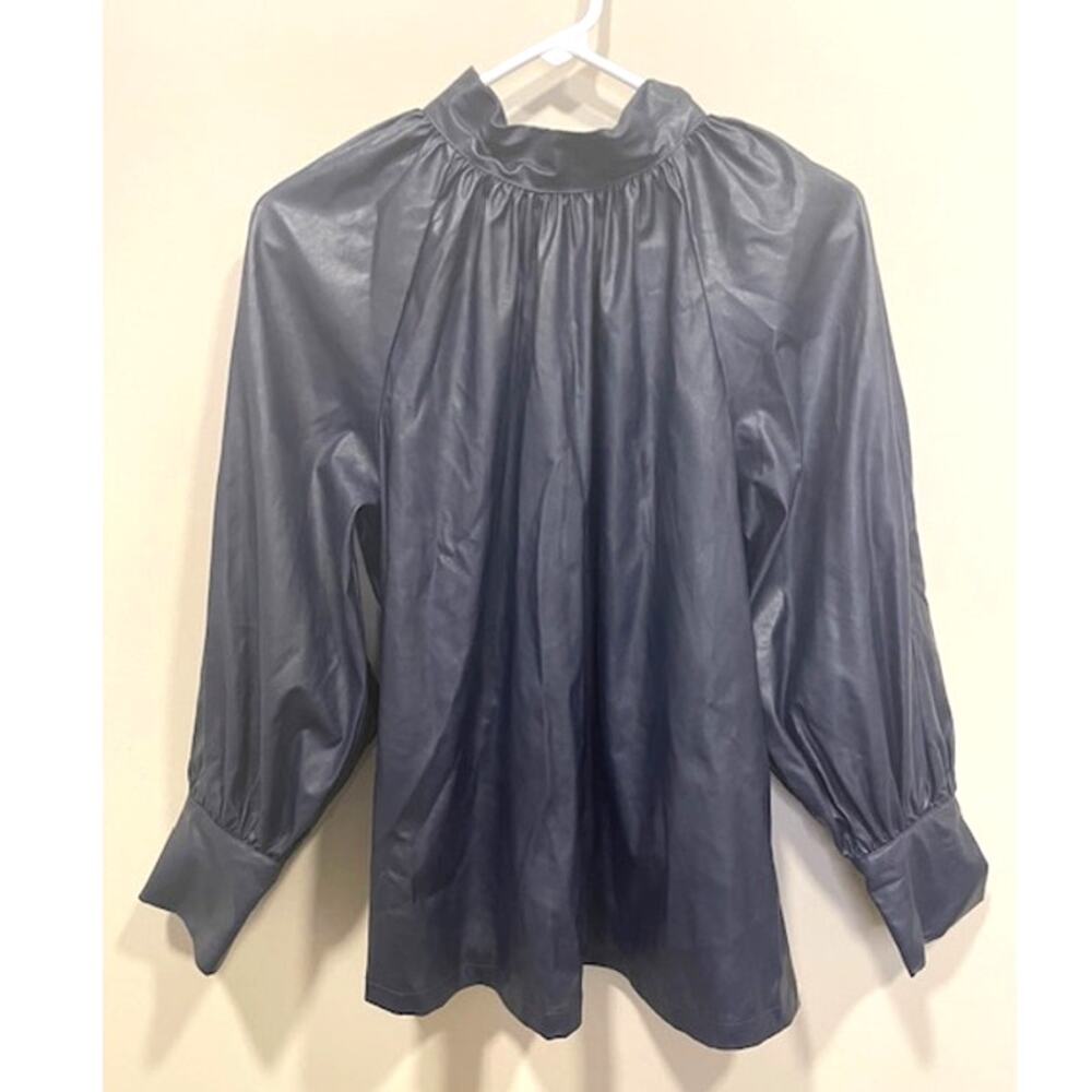 Rachel Comey Women’s Sz Small Long Sleeve Faux Leather Tie Back Top